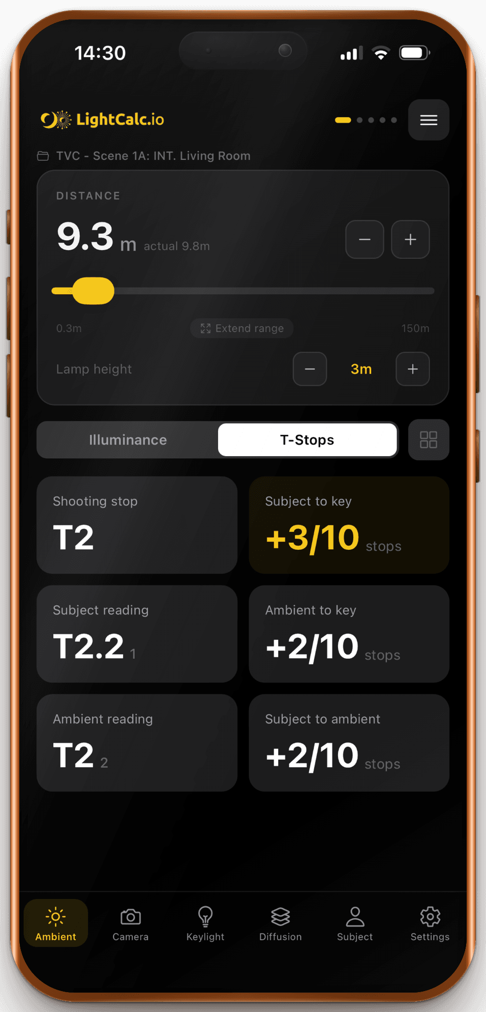 LightCalc iOS — T-stop calculator